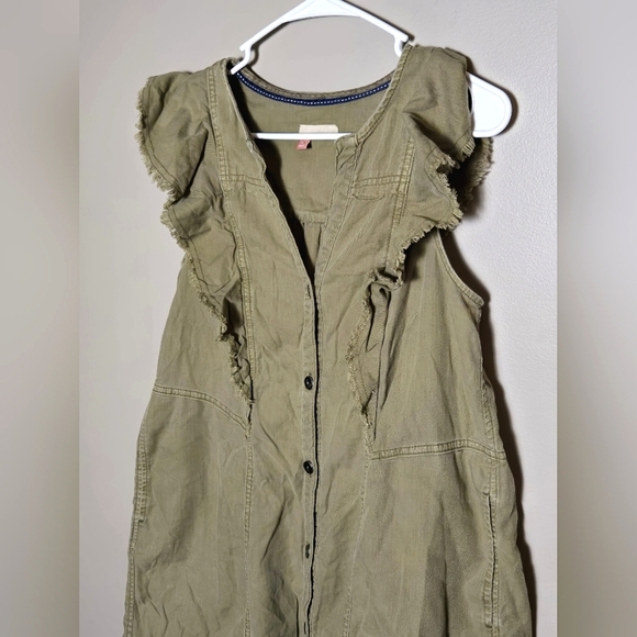 Anthropologie Pilcro Military Green Flutter Sleeve Button Down Midi Dress, Small - Picture 3 of 5